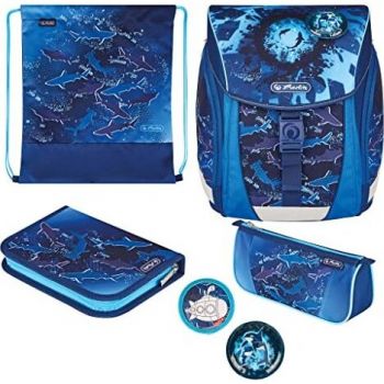 Jucarie FiloLight Plus Deep Sea, school satchel (dark blue/neon blue, incl. filled 16-piece school case, pencil case, sports bag)