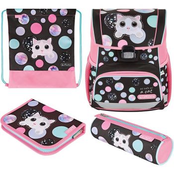 Jucarie Loop Plus Cute Cat, school bag (pink/brown, incl. 16-piece school case, pencil case, sports bag)