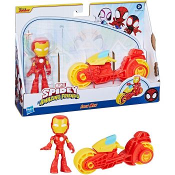 Jucarie Marvel Spidey and His Amazing Friends - Iron Man Action Figure & Motorcycle Toy Figure