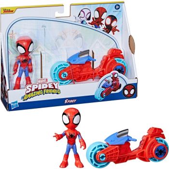 Jucarie Marvel Spidey and His Amazing Friends - Spidey with motorcycle, toy figure
