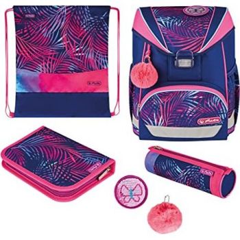 Jucarie UltraLight Plus Tropical Chill, school bag (pink/blue, incl. 16-piece pencil case, pencil case, sports bag)