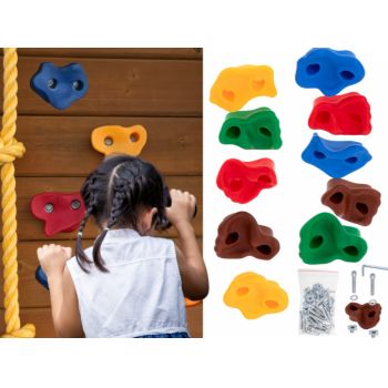 Set 10 prize de catarare pentru copii, Ikonka, cu sistem fixare inclus, Multicolor Alpinism