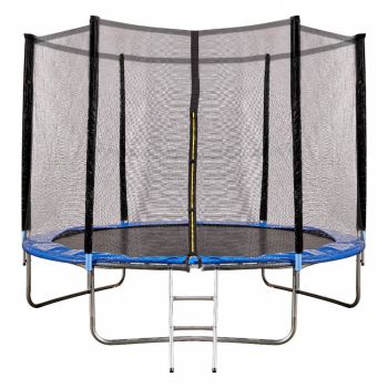 Trambulina pentru copii, Ikonka, intrare cu fermoar si scara inclusa, cu plasa de protectie inalta 183 cm, diametru 305 cm, capacitatea maxima 150 kg