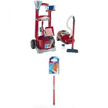 Theo Klein Vileda broom wagon & Vileda vacuum cleaner, children's home appliance (red / gray)