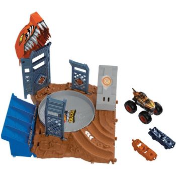 Hot Wheels Monster Trucks Arena World: Semi-Finals Asst - Tiger Shark's Spin Out Frenzy, Racetrack (includes 3 toy cars)