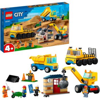 Jucarie 60391 City Construction Vehicles and Crane with Wrecking Ball Construction Toy