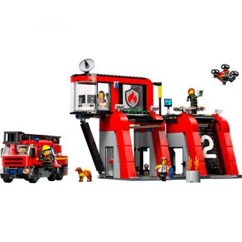 Jucarie 60414 City Fire Station with turntable ladder vehicle, construction toy