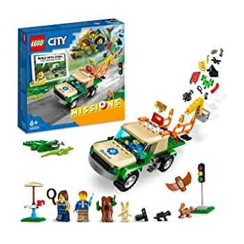 Jucarie 60353 City Animal Rescue Missions Construction Toy (Interactive Digital Adventure Playset with Pickup Truck, 3 Minifigures and Animal Figures)
