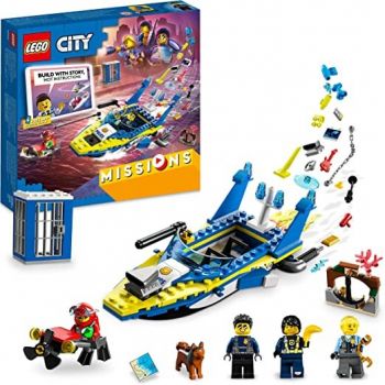 Jucarie 60355 City Water Police Detective Missions Construction Toy (Interactive Adventure Playset with Boat and 4 Minifigures)