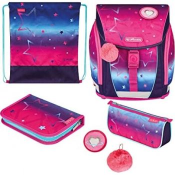 Jucarie FiloLight Plus Pink Stars, school bag (pink/purple, incl. filled 16-piece school case, pencil case, sports bag)