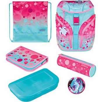 Jucarie SoftLight Plus GreenLine Pink Bubbles, school bag (pink/light blue, incl. filled 16-piece school case, pencil case, sports bag)