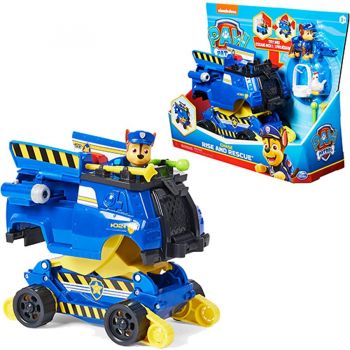 Spin Master Paw Patrol Chases Rise and Rescue Convertible Toy Car Toy Vehicle (Blue/Yellow, Includes Action Figures and Accessories)