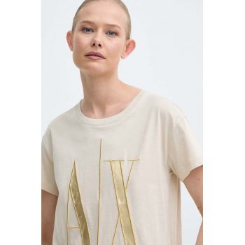 Armani Exchange tricou din bumbac femei, culoarea bej, 8NYTMX YJG3Z de firma original