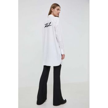 Karl Lagerfeld camasa din bumbac femei, culoarea alb, cu guler clasic, regular