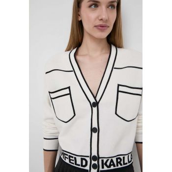 Karl Lagerfeld cardigan din amestec de lana culoarea bej, light de firma original