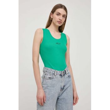 Karl Lagerfeld top din bumbac culoarea verde