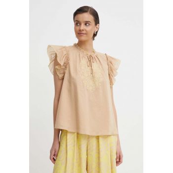 Mos Mosh bluza din bumbac femei, culoarea bej, cu imprimeu de firma originala
