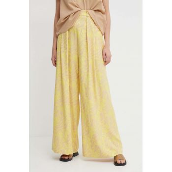 Mos Mosh pantaloni femei, culoarea galben, lat, high waist