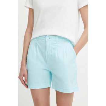 Pepe Jeans pantaloni scurti femei, culoarea turcoaz, neted, high waist