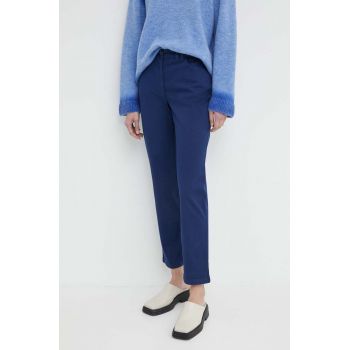 PS Paul Smith pantaloni femei, culoarea albastru marin, drept, high waist, W2R.307T.M30879