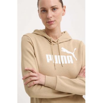 Puma bluza femei, culoarea bej, cu glugă, cu imprimeu, 586797