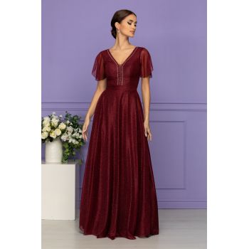 Rochie de ocazie din voal cu glitter Atlanta Bordo