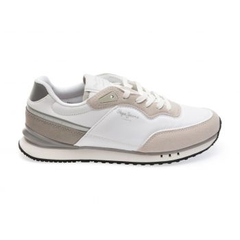 Pantofi sport PEPE JEANS albi, LS40004, din material textil de firma originali