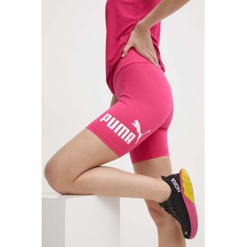 Puma pantaloni scurți femei, culoarea roz, cu imprimeu, high waist 848347. ieftini