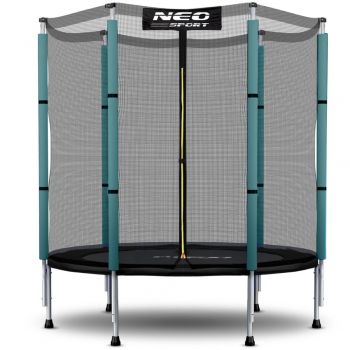 Trambulina de gradina pentru copii 140 cm 4.5ft Neo-Sport, Plasa interioara, Stalpi metalici cu protectie din burete, Intrare cu fermoar si catarama, Covoras impermeabil flexibil