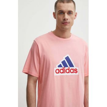 adidas tricou din bumbac barbati, culoarea roz, cu imprimeu, IS8342 ieftin
