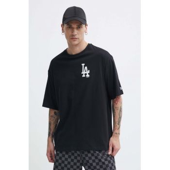 New Era tricou din bumbac barbati, culoarea negru, cu imprimeu, LOS ANGELES DODGERS