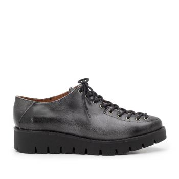 Pantofi casual dama cu siret pana in varf din piele naturala, Leofex- 194 Negru gri box ieftina