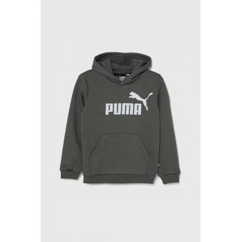 Puma bluza copii culoarea gri, cu glugă, cu imprimeu ieftin