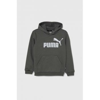 Puma bluza copii culoarea gri, cu glugă, cu imprimeu