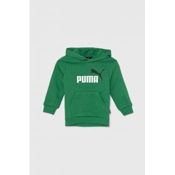 Puma bluza copii culoarea verde, cu glugă, cu imprimeu de firma original