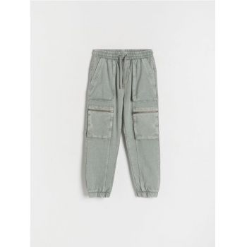 Reserved - BOYS` TROUSERS - verde-prăfuit