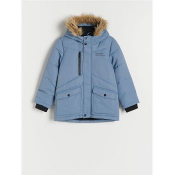 Reserved - Jachetă căptușită, cu glugă - Albastru metalizat