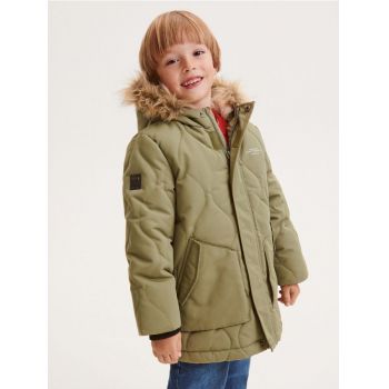 Reserved - Jachetă căptușită, cu glugă - verde-maroniu