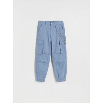 Reserved - Pantaloni cargo cu lanțuri decorative - albastru-pal