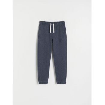 Reserved - Pantaloni jogger groși, cu broderie - Albastru metalizat