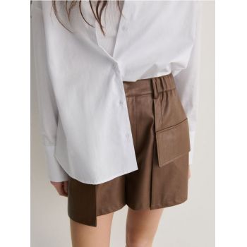 Reserved - Pantaloni scurți din piele ecologică - bej ieftini