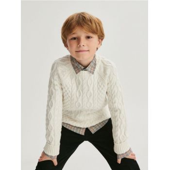 Reserved - Pulover tricotat cu torsade - crem de firma original