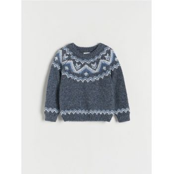 Reserved - Pulover tricotat jacard - Albastru metalizat de firma original