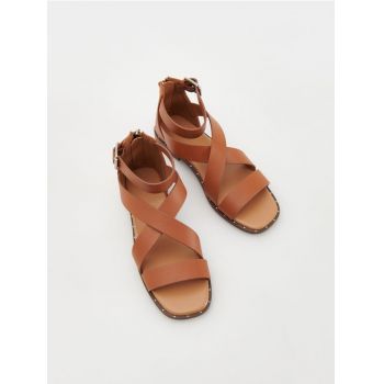 Reserved - Sandale din piele ecologică - maro ieftina