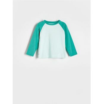 Reserved - Tricou cu mânecă lungă, din bumbac - verde-pal ieftin