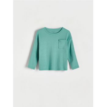 Reserved - Tricou oversized cu mânecă lungă - verde-pal ieftin