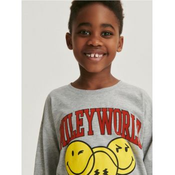 Reserved - Tricou oversized SmileyWorld®, cu mânecă lungă - gri deschis