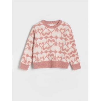 Reserved - Pulover tricotat jacard - roz-pudră