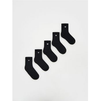 Reserved - Set de 5 perechi de șosete cu conținut ridicat de bumbac - negru
