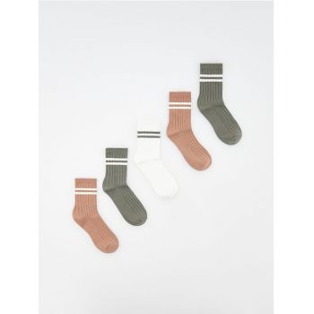 Reserved - Set de 5 perechi de șosete cu conținut ridicat de bumbac - verde-maroniu